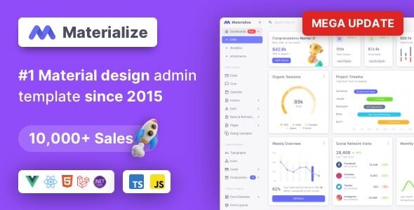 Materialize 13.4.0 – Next.js, Vuejs, Nuxt, HTML, Laravel, Django, Asp.Net Material Design Admin Template