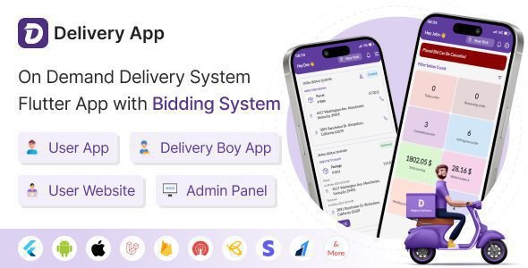 Delivery App 25.0 – On Demand Delivery System Flutter App with bidding system | Courier App