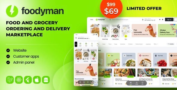 Foodyman 2023-10 – Multi-Restaurant Food and Grocery Ordering and Delivery Marketplace (Web & Customer Apps)