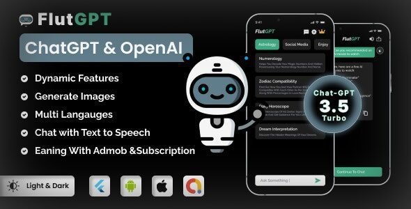 FlutGpt 2.2 – ChatGPT Flutter Full Application | Art Generator | ADMOB | Subscription Plan