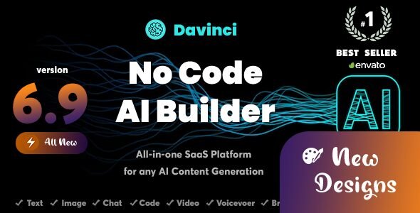 Davinci AI 7.6 – OpenAI Content, Text, Image, Voice, Chat, Code, Transcript, and Video Generator as SaaS