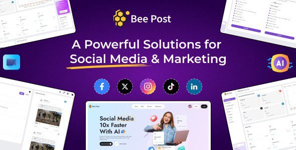 BeePost 1.1 – AI Social Media Management & Content Creation SaaS with Subscription System
