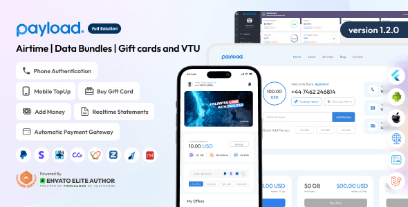 PayLoad 1.2.0 – Airtime | Data Bundles | Gift cards and VTU Full Solution