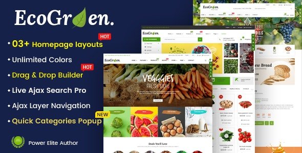 EcoGreen Multipurpose Organic Fruit Vegetables Shopify Responsive Theme