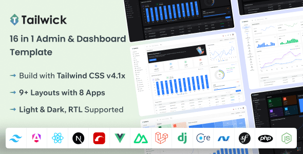 Tailwick 2.0 – Tailwind, React, Next.js, Angular, Vue Nuxt, Laravel, Rails Admin Dashboard HTML Template