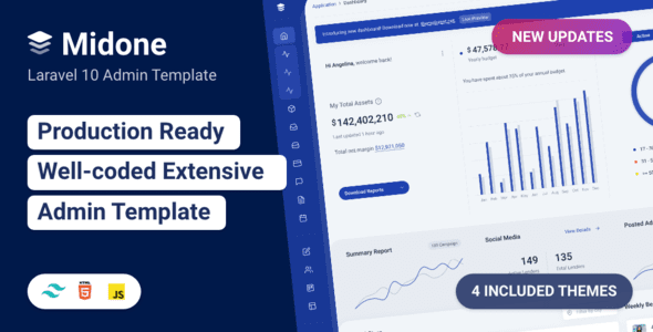 Midone 5.0.5 – Tailwind 4 Laravel 11 Admin Dashboard Template + HTML Version