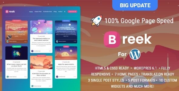 Breek 4.2.1 – Minimal Lightweight Masonry AMP Theme for WordPress
